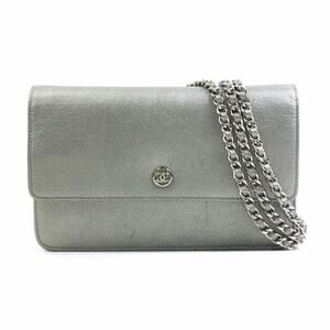 CHANEL Silver Leather Shoulder Bag